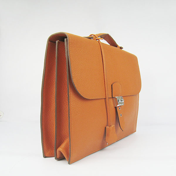 Fake Hermes Leather Small Briefcase Orange 2813